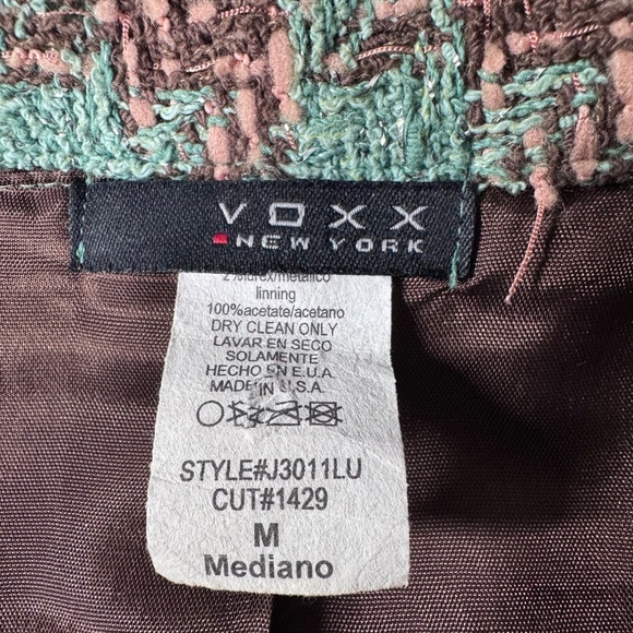 VTG Voxx Bouclé Cropped Blazer | Green Brown Metallic Shimmer Cowl Neck - Size M - Picture 8 of 10